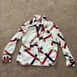 Lulu's Red and Navy Geometric Blouse